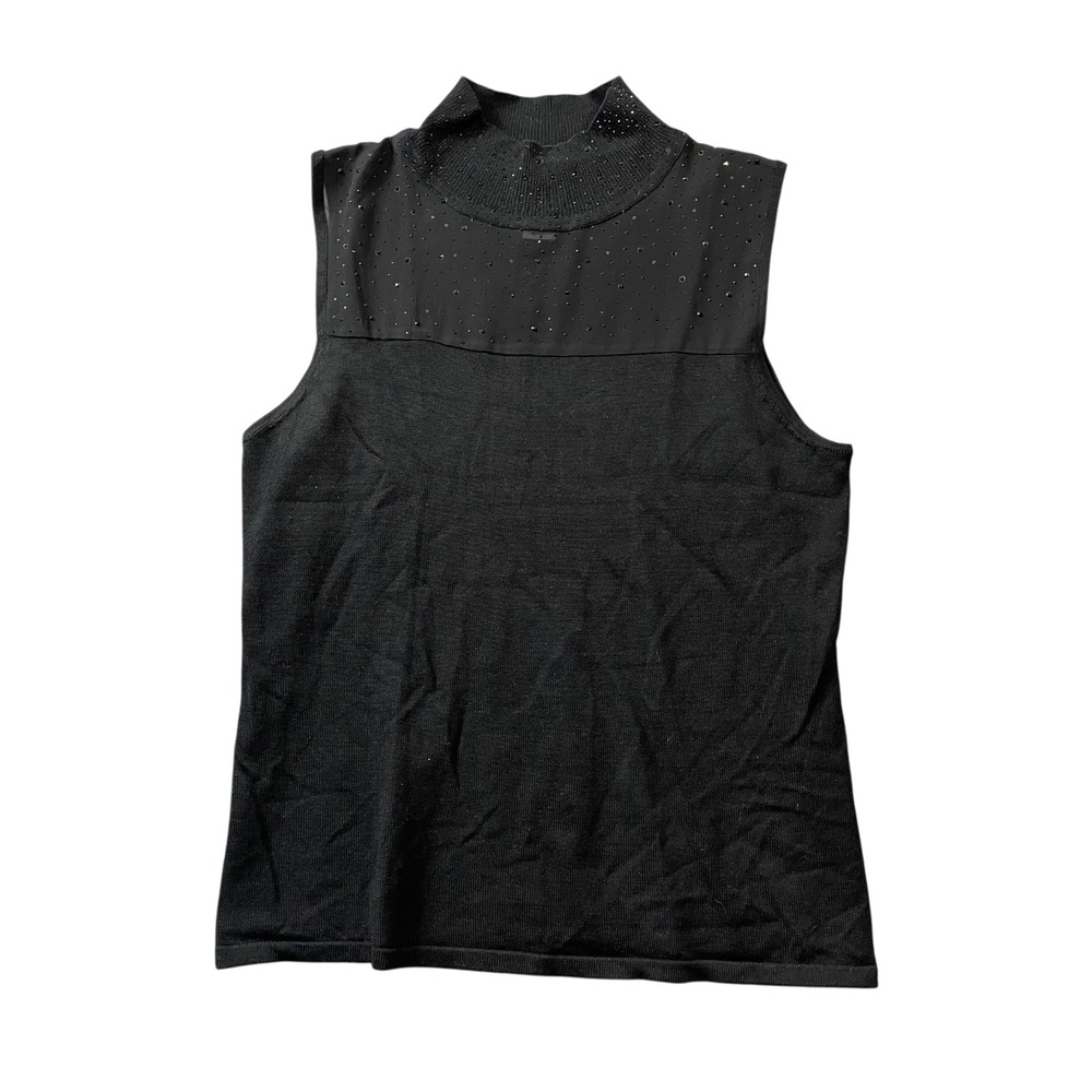 Carmen Marc Valvo Large Black Sleeveless Jeweled Yoke Semi Sheer (small snag)